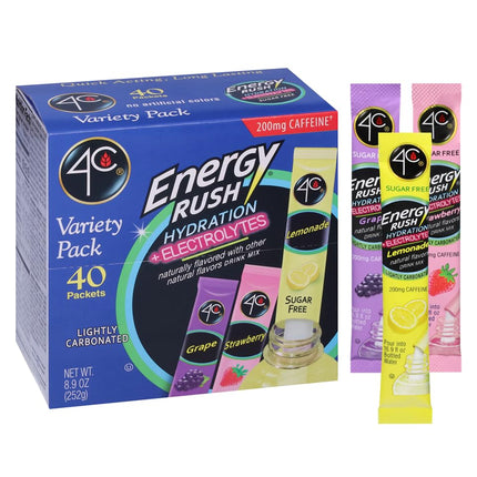 Buy 4C Energy Rush PSD with Electrolytes Variety Pack Stix, 40 ct (14 Lemonade, 12 Strawberry/14 Grape) in India