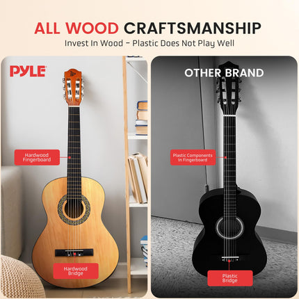 Buy Pyle Beginner Acoustic Guitar Kit, 1/4 Junior Size All Wood Instrument for Kids, Adults, 30" Natural Gloss in India