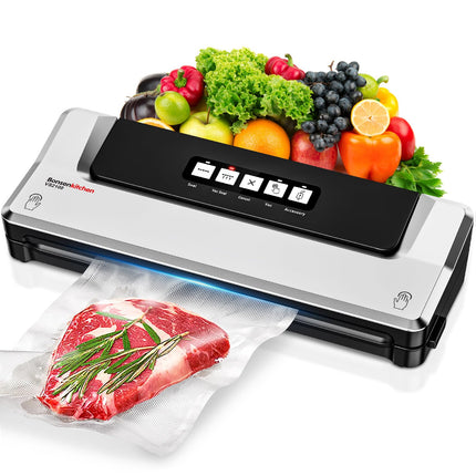 Bonsenkitchen Food Sealer Machine, Dry Vacuum Sealer Machine with 5-in-1 Easy Options for Sous Vide and Food Storage, Air Sealer Machine with 5 Vacuum Seal Bags & 1 Air Suction Hose, Silver