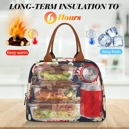 LOKASS Lunch Bag Women Insulated Lunch Box Water-resistant Lunch Tote Thermal Lunch Cooler Soft Liner Lunch Bags for Lady Adults Work/Picnic/Beach/Fishing (Peony)