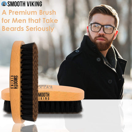 Smooth Viking Beard Brush & Comb Gift Set for Men - Natural Boar Bristle Hair Brush & Wooden Comb - Facial Hair Styling, Grooming & Shaping Tools