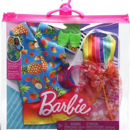 Barbie Fashions Doll Clothes and Accessories Set, Beach 2-Pack for Barbie and Ken Dolls with 2 Complete Swim Outfits