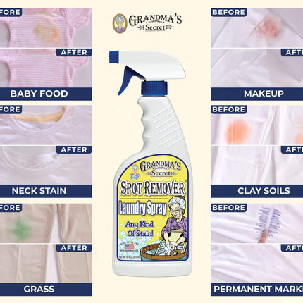 Grandma's Secret Spot Remover Laundry Spray - Chlorine, Bleach And Toxin-Free Stain Remover - Stain Remover For Clothes - Fabric Stain Remover Removes Oil, Paint, Blood And Pet Stains – 16 Ounce