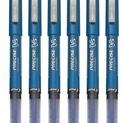 Pilot Precise V5 Stick Rolling Ball Pens, Extra Fine Point, Blue Ink, Pack Of 6