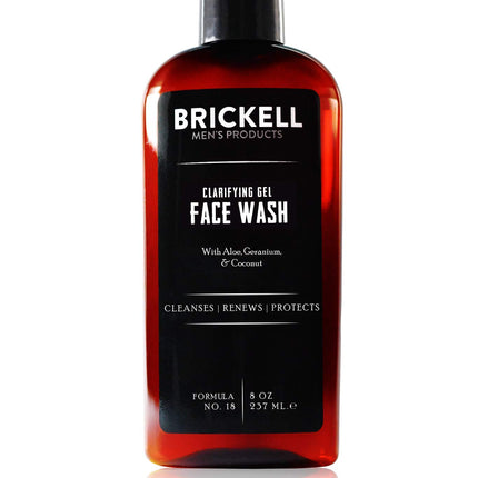 Brickell Men's Clarifying Gel Face Wash for Men, Natural and Organic Rich Foaming Daily Facial Cleanser Formulated With Geranium, Coconut and Aloe, 8 Ounce, Scented