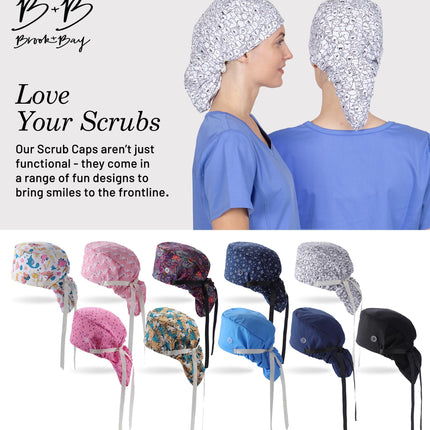 Brook + Bay Scrub Caps Women Ponytail - Surgical Caps for Women Long Hair - Scrub Hats for Nurses - Bouffant Scrub Cap - Monsters (Ponytail)