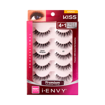i-ENVY 5 Pairs Demi Wispies False Lashes Multi Pack Natural Look Premium 100% Human Hair Fluffy Eyelashes, Volume & Curl, Lightweight, Comfortable, Reusable