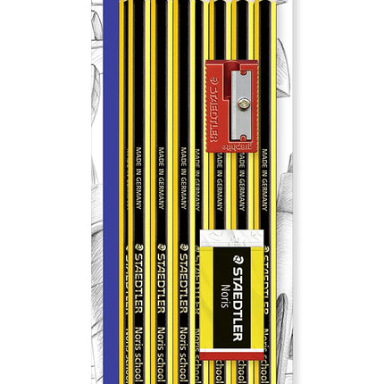 Staedtler 121 Noris School Pencils with Mini Eraser and Single Hole Sharpener - Blister Pack of 12