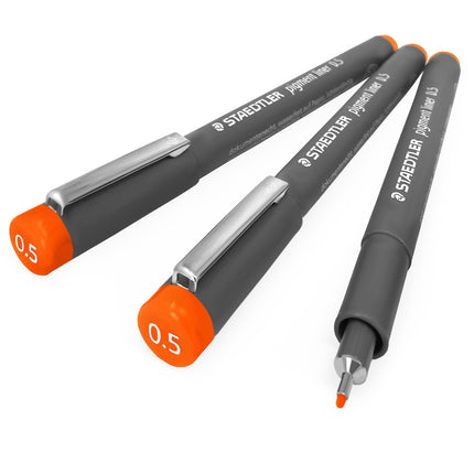 Staedtler 308 Pigment Liner Fineliner – 0.5mm – Pack of 3 – Orange