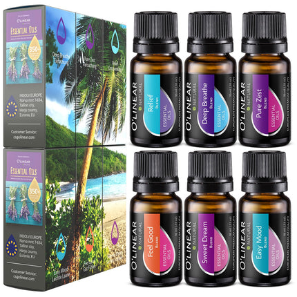 O'linear Essential Oils 6 Blends Set - Perfect for Humidifiers and Diffusers, Aromatherapy Diffuser Oils Scents, Essential Oil Kit for Home Use, Essential Oil Pack with Various Scents