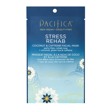 Pacifica Beauty, Stress Rehab Coconut & Caffeine Face Mask, Sheet Mask, De-Stress, Reduce Puffiness & Redness, For All Skin Types, Green Tea, Vegan