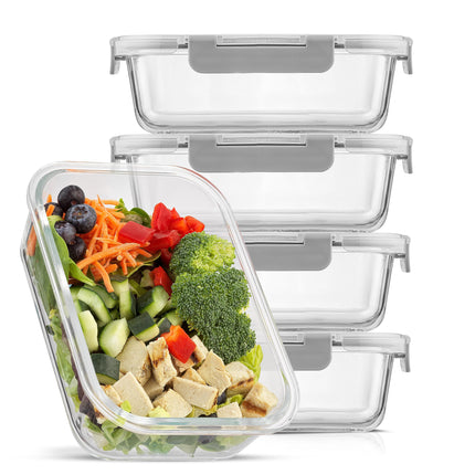 JoyJolt Glass Food Storage Containers with Lids. 5 Pack Glass Meal Prep Containers Reusable 35oz Single Compartment Airtight Container Set. Lunch Containers for Adults and Kitchen Storage Containers