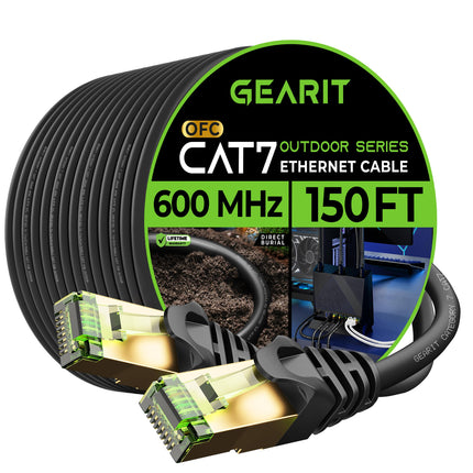 buy GearIT Cat7 Outdoor Ethernet Cable (150ft) SFTP Shielded Foil Twisted Pair, Pure Copper, LLDPE, Waterproof, Direct Burial, In-Ground, UV Resistant, POE, Network, LAN, Internet, Cat 7-150 Feet in India