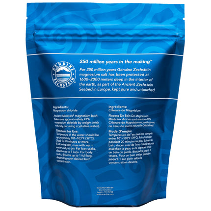 Ancient Minerals Magnesium Bath Flakes of Pure Genuine Zechstein Chloride - Resealable Magnesium Supplement Bag That Will Outperform Leading Epsom Salts (26.4 Ounce)