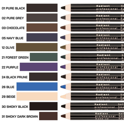 Radiant Professional Softline Waterproof Eye Pencil with Smudging Tool - Long Lasting Under Eye Liner for Women, For the Perfect Smoky Eye, Pure Black (01)