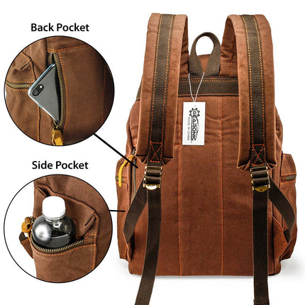 GEARONIC 21L Vintage Canvas Backpack for Men Women Leather Rucksack Knapsack 15 inch Laptop Tote Satchel College Military Army Shoulder Rucksack Hiking Bag-Coffee