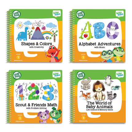 LeapFrog LeapStart Preschool 4-in-1 Activity Book Bundle with ABC, Shapes & Colors, Math, Animals