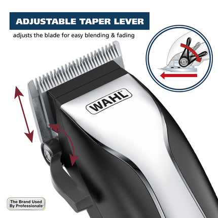 Wahl Home Haircutting Corded Clipper Kit with Adjustable Taper Lever, and 10 Color Coded Guards for Easy Clipping & Trimming - Model 79722