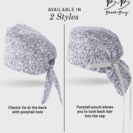 Brook + Bay Scrub Caps Women Ponytail - Surgical Caps for Women Long Hair - Scrub Hats for Nurses - Bouffant Scrub Cap - Monsters (Ponytail)