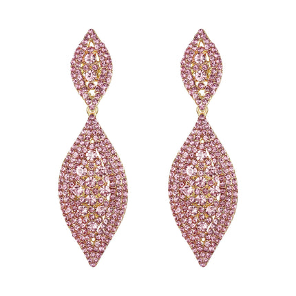 Flyonce Women's Rhinestone Crystal Wedding Bridal 2 Leaf Drop Dangle Chandelier Earrings Pink Gold-Tone