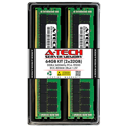 A-Tech 64GB Kit (2x32GB) DDR4 2400MHz PC4-19200 ECC RDIMM 2Rx4 1.2V Dual Rank ECC Registered DIMM 288-Pin Server & Workstation RAM Memory Upgrade Modules (A-Tech Enterprise Series)