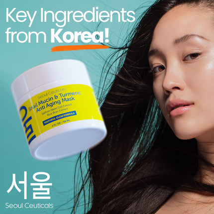 SeoulCeuticals Korean Face Mask Skin Care - Snail Mucin Turmeric Mask for Face – Cruelty Free K Beauty Anti Aging Face Mask for Healthy, Youthful Glow 2oz