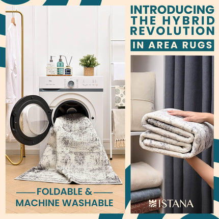Istana Rugs 3x5 - Grey & Beige Area Rugs - Kid & Pet Friendly Washable Rugs 3x5 - Non Shedding 3x5 Area Rugs - Foldable 3 x 5 Area Rug Washable Non Slip - Eco-Friendly 3x5 Rugs with Rubber Backing