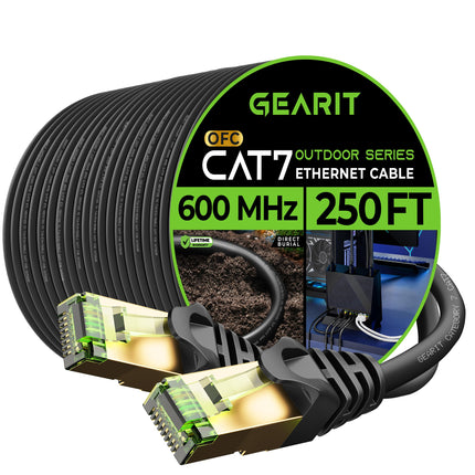 buy GearIT Cat7 Outdoor Ethernet Cable (250ft) SFTP Shielded Foil Twisted Pair, Pure Copper, LLDPE, Waterproof, Direct Burial, In-Ground, UV Resistant, POE, Network, LAN, Internet, Cat 7-250 Feet in india