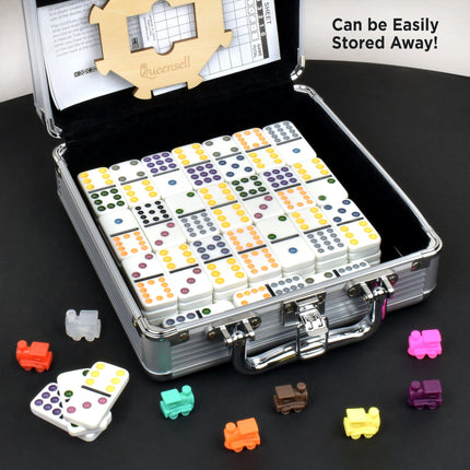 Buy Queensell Mexican Train Dominoes Set with Wooden Hub, Domino Tile Board Games - Double 12 Dominos Set in India