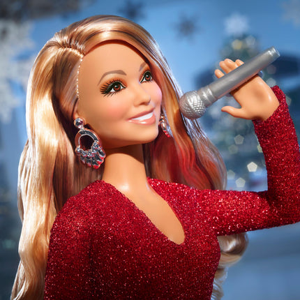 Barbie Signature Doll, Mariah Carey Holiday Collectible in Red Glitter Gown with Silvery Accessories
