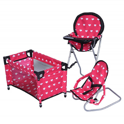 The New York Doll Collection Dolls Mega Play Set with Dolls High Chair, 3-1 Doll Bouncer and Pack N Play Pink for 18-inch Dolls