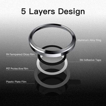 JETech Camera Lens Protector for iPhone 13 Pro 6.1-Inch and iPhone 13 Pro Max 6.7-Inch, 9H Tempered Glass Metal Individual Ring Cover, HD Clear, 3-Pack (Graphite)