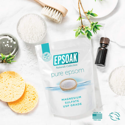 Epsoak Epsom Salt 5 lb Resealable Bulk Bag, Magnesium Sulfate USP. Unscented, Made in The USA, Cruelty-Free Certified