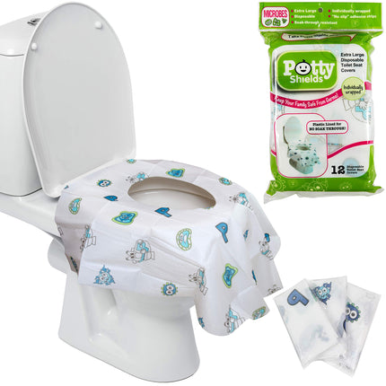 Disposable Toilet Seat Covers for Kids & Adults (12 Pack) - Germ Protect from Public Toilets - Waterproof, Individually-Wrapped, Plastic Lined for No Soak Thru, XL to Cover The Whole Toilet - Unisex