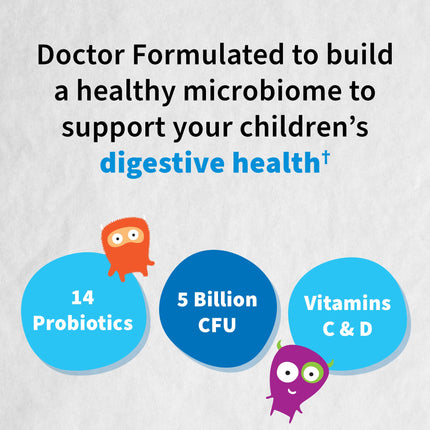 Garden of Life Dr. Formulated Probiotics Organic Kids+ Plus Vitamin C & D - Berry Cherry - Gluten, Dairy & Soy Free Immune & Digestive Health Supplement, No Added Sugar, 30 Chewables (Shelf Stable)