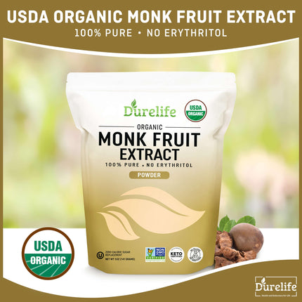 Buy Durelife Organic 100% Pure Monk Fruit sweetener, No Erythritol, Monkfruit Extract Powder, USDA Organic Certified in India