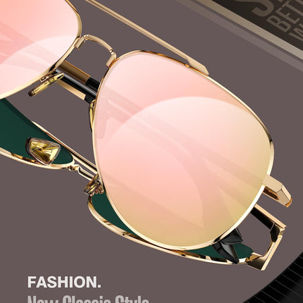 LUENX Aviator Sunglasses Polarized for Women Mirror Pink Lens Metal Gold Frame with case
