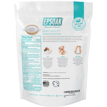 Epsoak USP Epsom Salt - 10 lb. Bulk Bag Magnesium Sulfate USP Unscented, Made in The USA, Cruelty-Free Certified