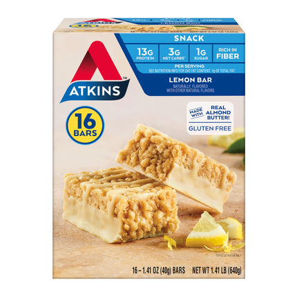 Buy Atkins Snack Bar, Lemon Bar, 13g Protein, 3g Net Carbs, 1g Sugar, Made with Real Almond Butter, in India