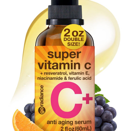 Double Size (2OZ) Super Vitamin C Serum for Face w/Niacinamide Serum, 5% Vitamin C Face Serum w/Hyaluronic Acid & Resveratrol, Anti-Aging Brightening Serums for Skin Care, Facial Serum Vitamina C, E