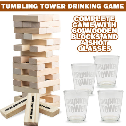 buy ArtCreativity Tumbling Tower Drinking Game with 4 Glasses & 60 Wooden Blocks in India