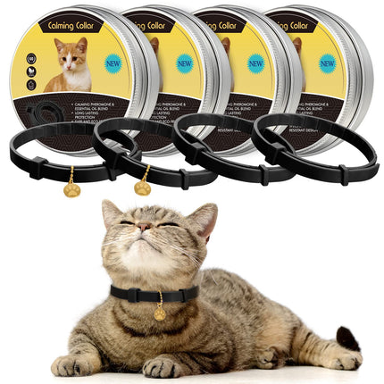 4 Pcs Calming Cats Collar Adjustable Cat Calm Collar Lavender Scent Relaxing Cat Collar with 2 Pendant for Puppies Cats Reduce Stress Aggression Anxious, up to 15 Inches (Black)