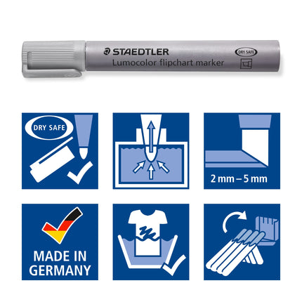 Buy Staedtler flipchart marker Lumocolor wedge point 2 or 5 mm line width set of 6 colours in India.