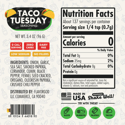 Buy Taco Tuesday Seasoning Mix by Flavor God - Premium All Natural & Healthy Spice Blend for Grillin in India