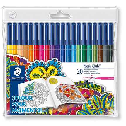 STAEDTLER 326WP20AC Noris Club Fibre-Tip Pen with Wallet - Assorted Colours, Pack of 20