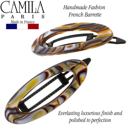 Camila Paris CP3367 French Hair Barrette Clip for Women, Handmade, Onyx, Side Slide-in Metal-Free Closure Strong Hold Grip Hair Clips for Girls, No Slip Durable Hair Accessories, Made in France