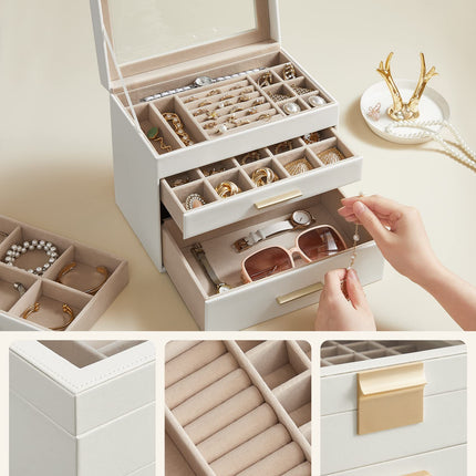 Buy SONGMICS Jewelry Box with Glass Lid, 4-Layer Jewelry Organizer, 3 Drawers, for Sunglasses, Big J in India.