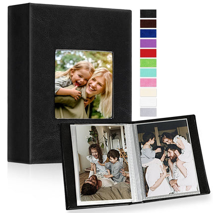 Ywlake Photo Album 4x6 100 Pockets 2 Packs, Small Mini Capacity Leather Photo Albums, Each Pack Holds 100 Top Loader Vertical Only Pictures Black