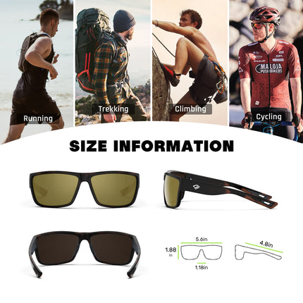 TOREGE Polarized Sports Sunglasses for Men and Women Cycling Running Golf Fishing Sunglasses TR26 (Tortoise Frame & Brown Lens)