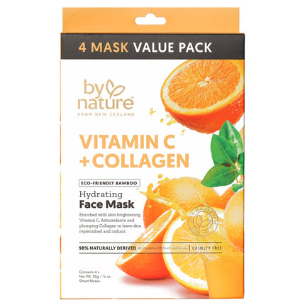 4pk Vitamin C + Collagen Hydrating Face Masks - Premium Face Mask Skin Care That Leaves Skin Replenished & Radiant - Moisturizing, Nutrient-Rich Sheet Masks for Face Promoting Elasticity & Firmness